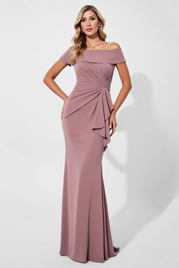 Vintage Mauve Mermaid Satyna Długa Sukienka Matki Panny Młodej Z Szarfą